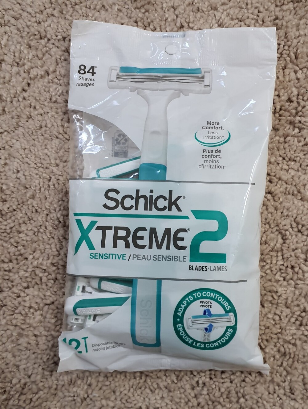 Schick Xtreme 2 Sensitive Disposable Razors 12 Count, 2 Blade Pivoting Head